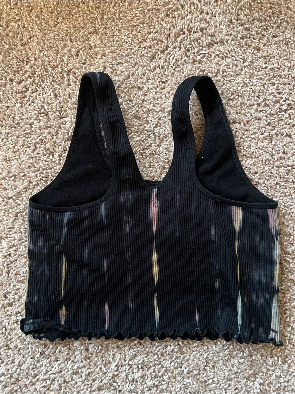 Spiritual Gangster Black Ribbed Crop Tank Top with Tie-Dye Stripes - Picture 6 of 8